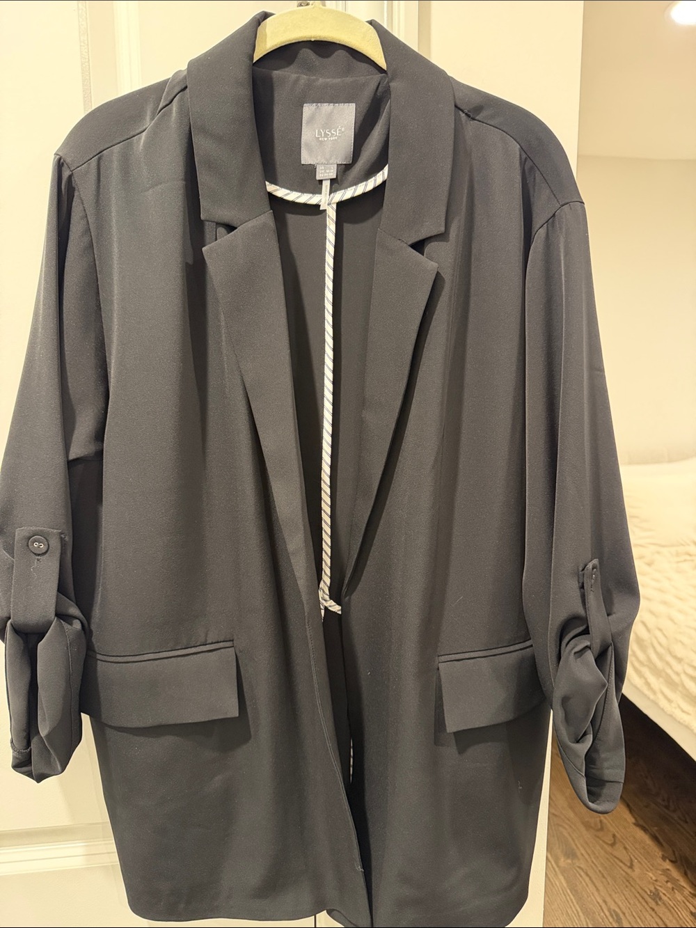 Lysse Black Open-Front Blazer with Roll-Tab Sleeves
